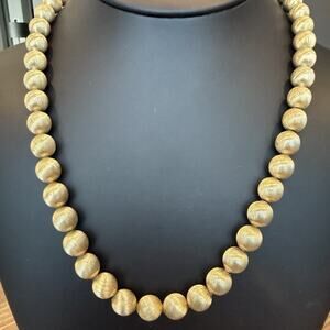 Vintage Textured 9.5mm Gold Tone Metal Bead on Chain 20” Necklace Box Clasp